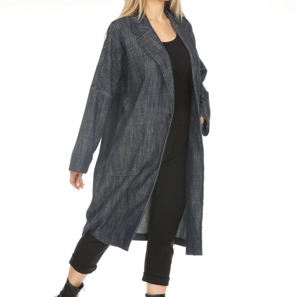 Denim Blue 100% Cotton Trench Coat - Picture 4 of 6